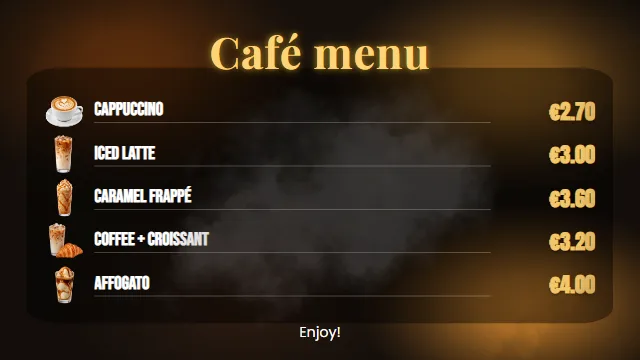 Coffee shop menu