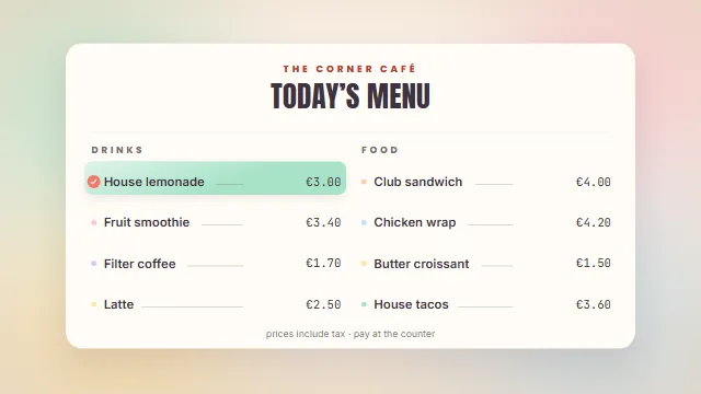 The carousel — today’s menu, three picks