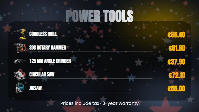 Power tool price list